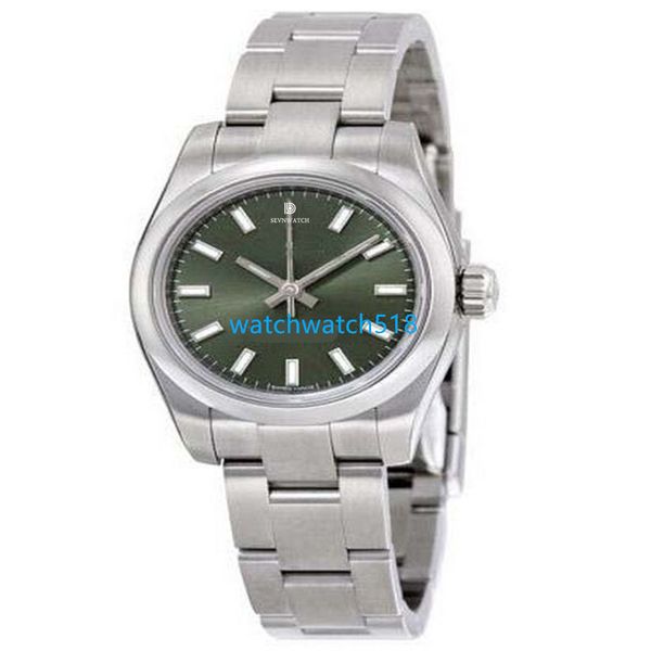 

luxury lady watch perpetual 26mm olive green dial stainless steel bracelet swim automatic mechanical sapphire wristwatch montre de luxe, Slivery;brown