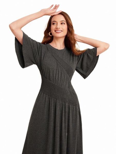 

solid flare hem dress l9cx#, Black;gray