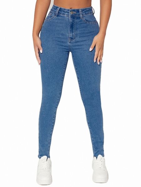 

petite high waist skinny jeans v1um#, Blue