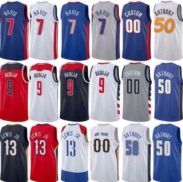 

new printed 7 killian hayes jersey 9 deni avdija 13 kira lewis jr 50 cole anthony blue white red black basketball edition, Black;red