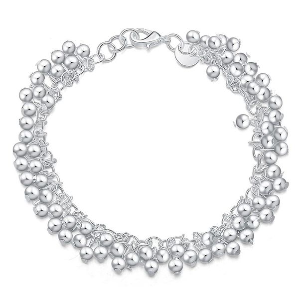 

925 sterling silver smooth grape beads ball bracelet for women wedding engagement party jewelry, Golden;silver
