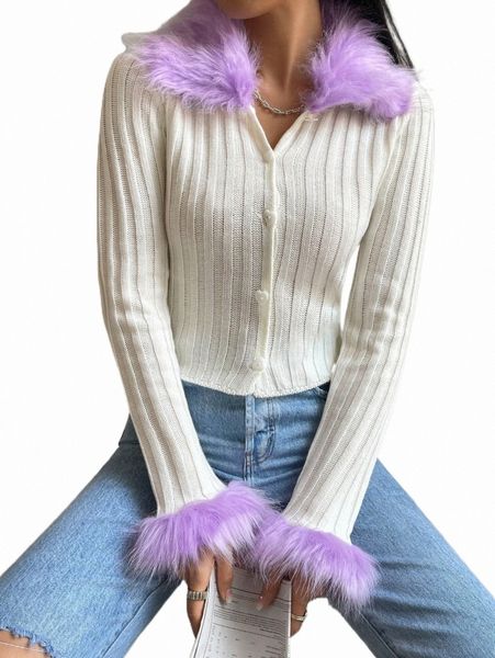 

borg collar ribbed knit cardigan z5mk#, White;black