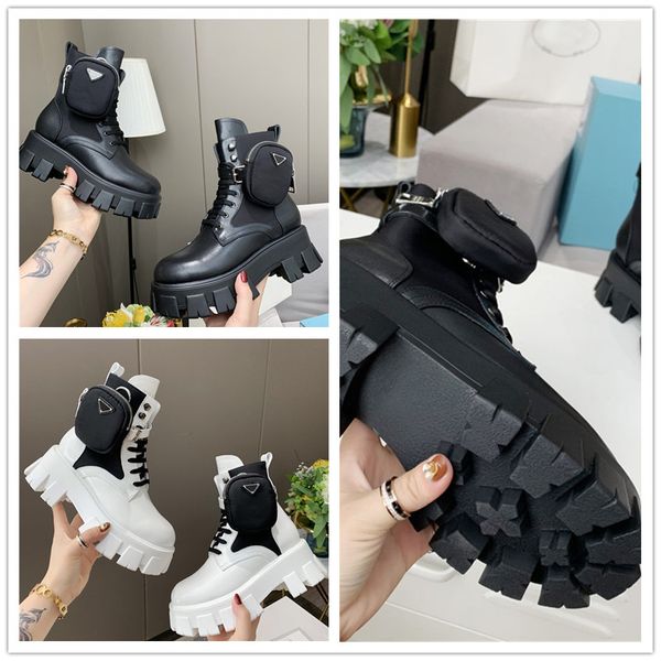 

designer boots leather nylon calfskin shoes black thick sole outdoor booties white winter military bootss men's women's combat sho