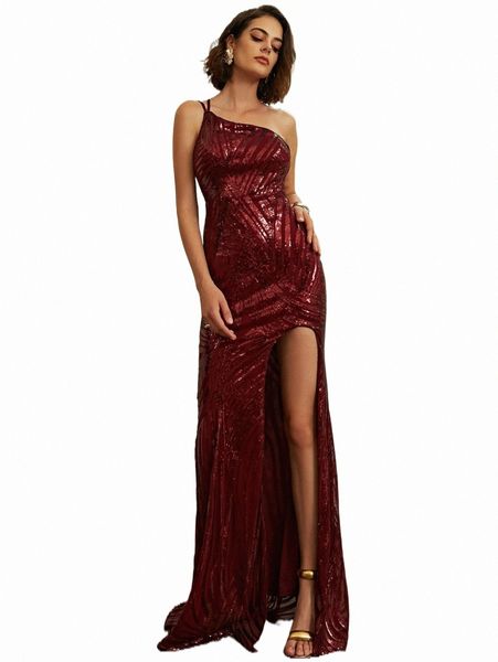 

missord one shoulder split thigh sequin formal dress 33up#, Black;gray