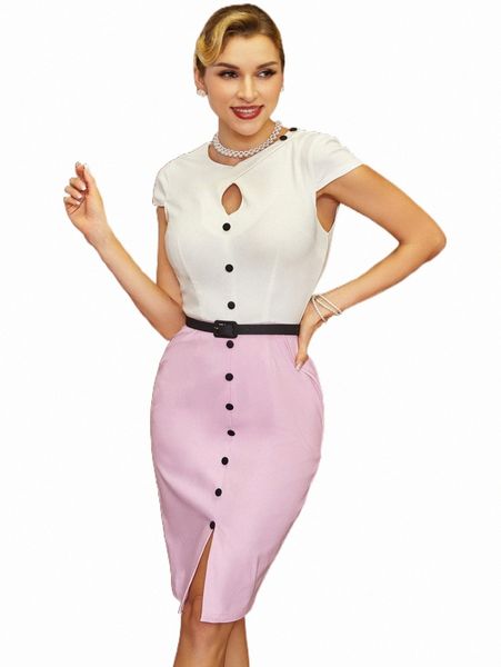 

button front cutout combo dress a9m5#, Black;gray