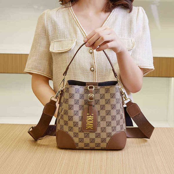 

light luxury bucket bag advanced sense checkerboard pattern printed sling one shoulder live oblique cross purses