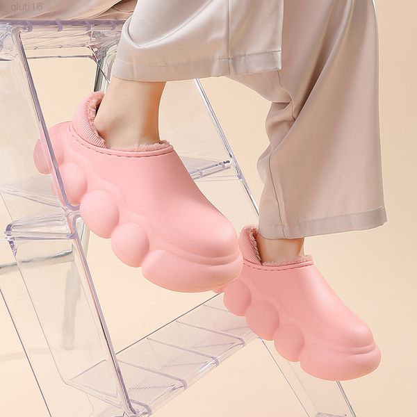 

winter women men waterproof plush warm flat slippers indoor slippers furry home slipper thick platform non-slip ladies shoes y220818, Black