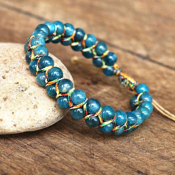 

designer 6mm apatite stone beads braided bracelet double layer bangle women men handmade jewelry friendship strand charm, Black