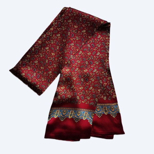 

men's 100% silk paisley scarf long double layer neckerchief cravat black, Blue;gray