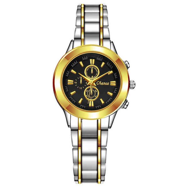 

huiya06 fake three-eye steel belt ladies casual watch women's watches, Slivery;brown