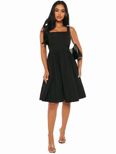 

petite solid flare hem cami dress r7me#, Black;gray