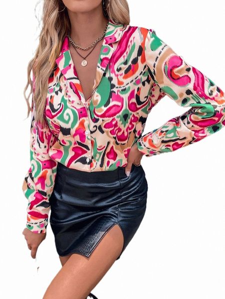 

allover print lapel collar shirt k1ru#, White