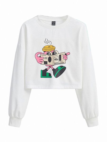 

x antonay cartoon graphic drop shoulder sweatshirt 16z1#, Black