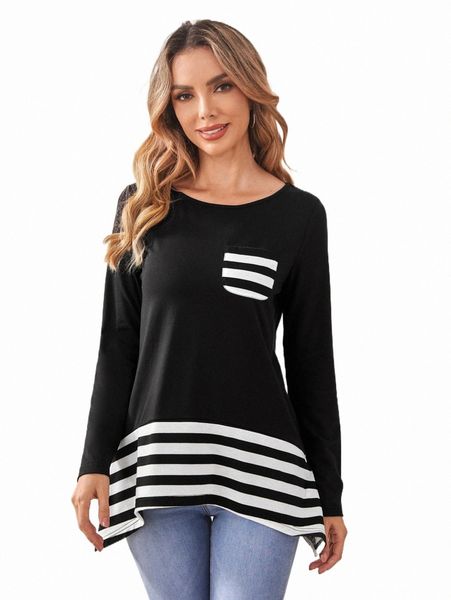 

emery rose striped print asymmetrical hem tee 85ga#, White