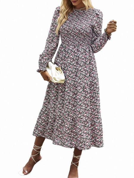 

ditsy floral print flounce sleeve dress i4ac#, Black;gray