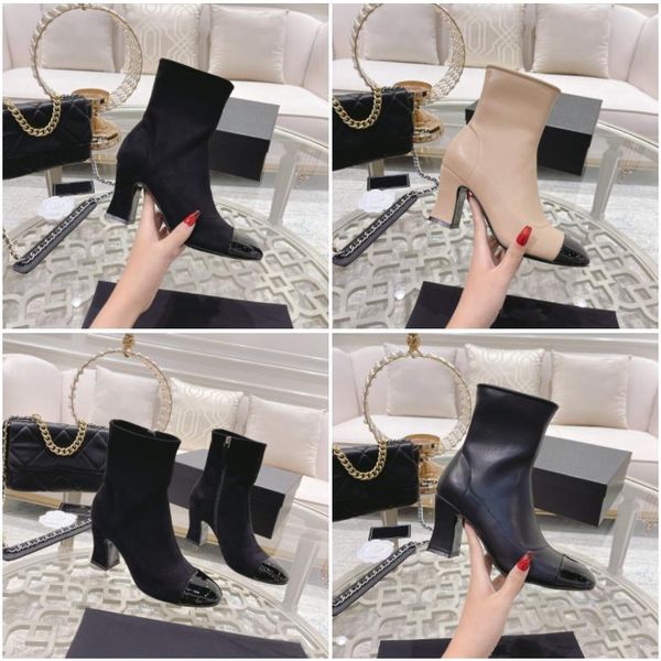 

ankle boots fashion designer women boot elastic suede leather knight booty round toe side zipper party fashion booties 2022, Black