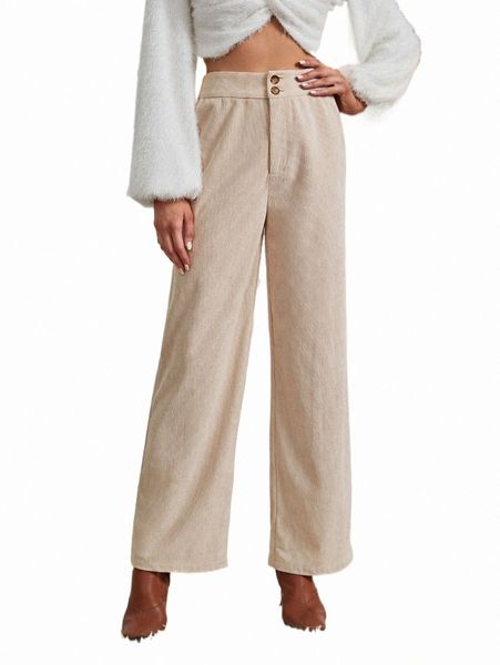 

high waist button front corduroy pants m87y#, Black;white