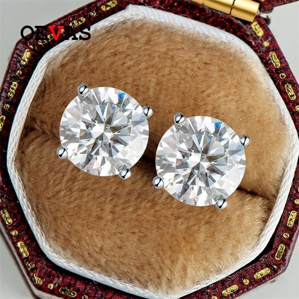 

oevas 100% 925 sterling silver real 2 carat 8mm four claws stud earrings for women sparkling wedding fine jewelry 220818, Golden