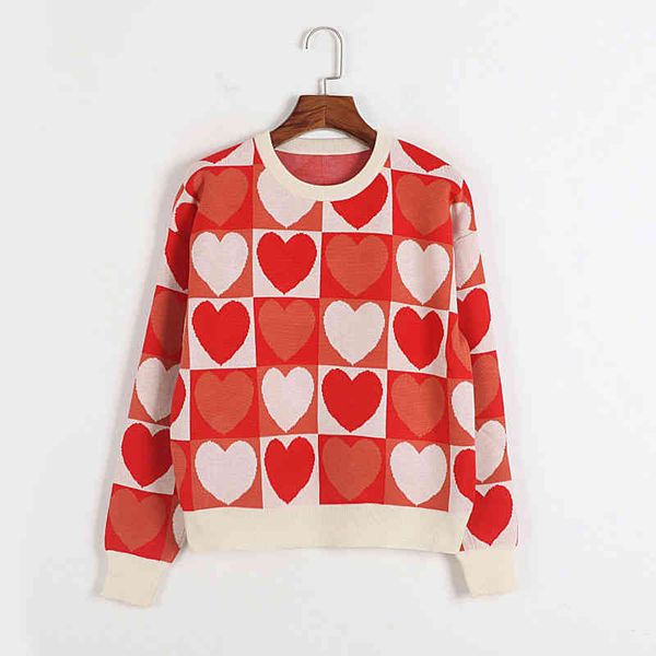 

women's sweaters the jacquard peach heart round neck sweater in spring of nd is a versatile lazy wind large pullover blouse 76tz, White;black