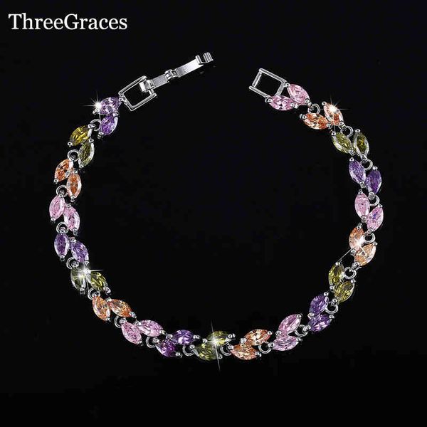 

bracelet bangle designer threegraces famous tg brand jewelry leaf shaped mixed green purple pink cubic zirconia stone tennis bracelets for w, Black