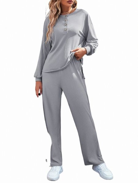 

half button drop shoulder tee & wide leg pants 85pm#, White