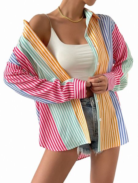

striped colorblock drop shoulder shirt q2nf#, White