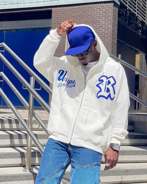 

letter embroidery thickened zipper hoodie men high street hip hop street retro clothing harajuku casual oversized sweatshirt y220818, Black
