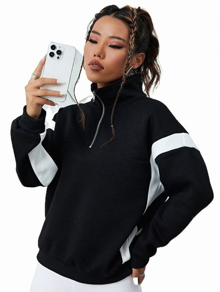 

contrast panel half zip sweatshirt q7ry#, Black