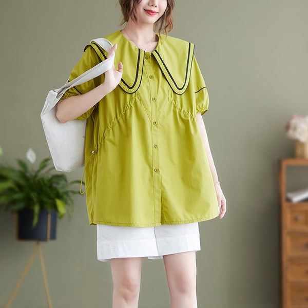 

japanese college style puff sleeve shirts sailor collar chic girls summer blouse shirring fashion women casual, White