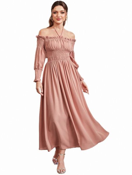 

off shoulder frill trim flounce sleeve dress o3cf#, Black;gray