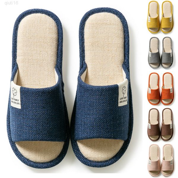 

spring summer women men slippers soft bottom leisure linen home indoor shoes non-slip slides comfortable open toe floor footwear y220818, Black