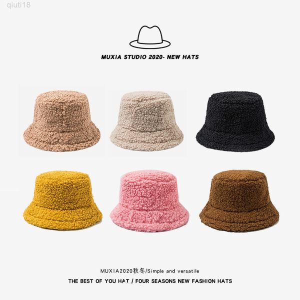 

women winter hat solid artificial fur warm female cap faux fur bucket hat for women outdoor sunscreen hat panama lady cap m017 y220818, Blue;gray