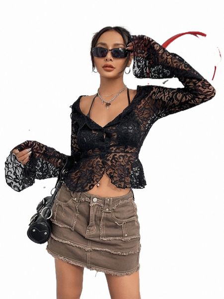 

ruffle trim flounce sleeve lace without bra 73cm#, White
