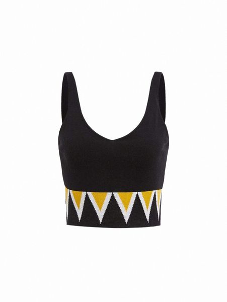 

mod geo pattern crop cami knit j1zz#, White;black