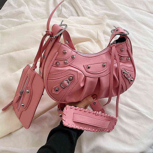 

purses new underarm bag female 2022 pleated crescent child mother single shoulder rivet motorcycle handbags