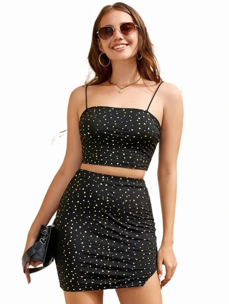 

heart print cami & split side skirt z7kn#, White