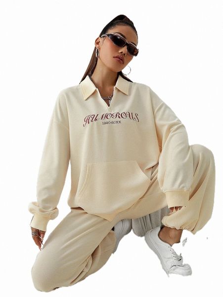 

1pc letter embroidery drop shoulder sweatshirt 86wg#, Black