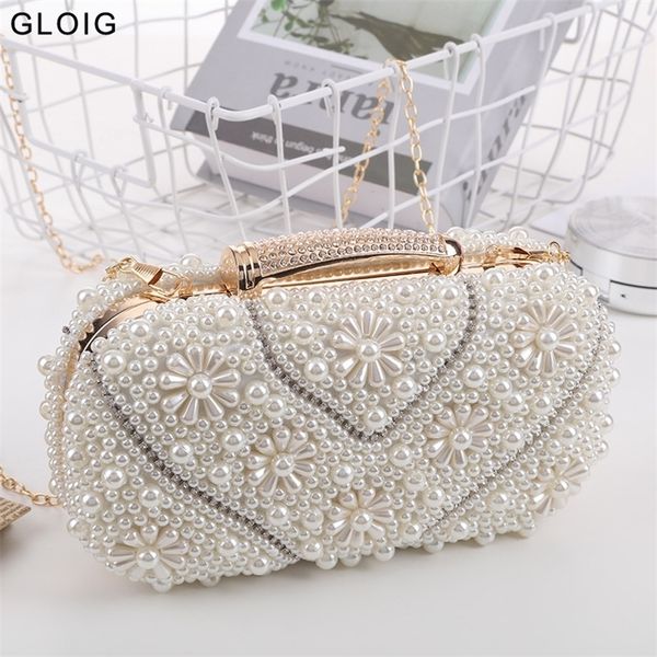 

full beaded women evening bags flower pearl day clutch diamonds metal wedding holder bridal handbags purse 220818