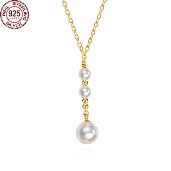 

new s925 silver beaded necklaces o-shaped chain ins style pearl shell bead pendant fashion temperament collarbone jewelry for women fine