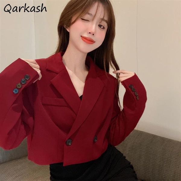 

cropped blazers women spring solid office lady minimalist classic daily all match elegant vintage leisure 4 colors feminino 220818, Black;brown