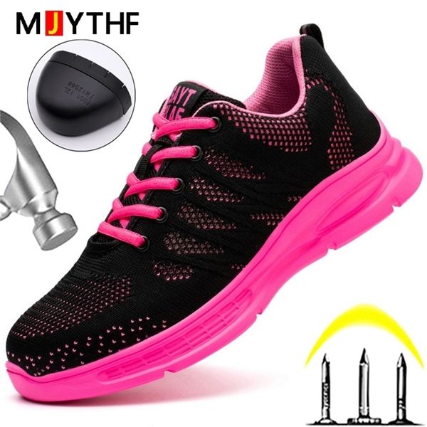 

pink work shoes women sneakers steel toe anti-smash anti-puncture safety man protective 220817, Black;brown
