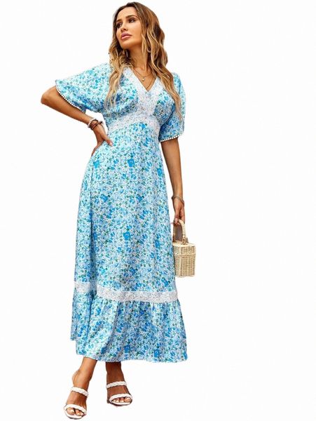 

ditsy floral contrast lace a-line dress z1vh#, Black;gray