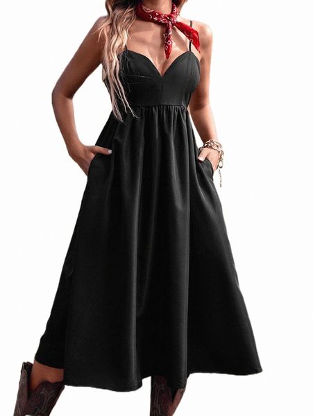 

hidden pocket backless cami dress s8lo#, Black;gray