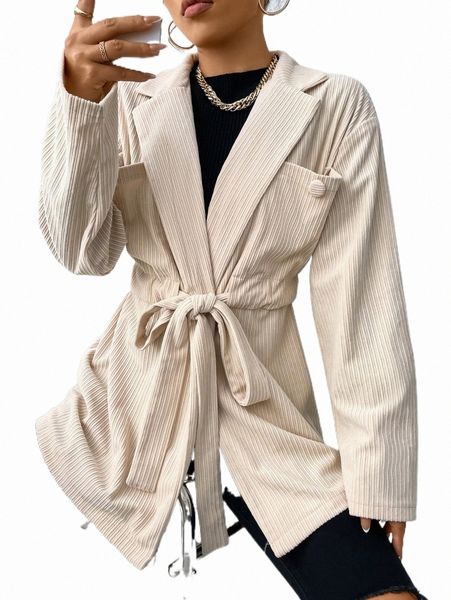 

lapel neck drop shoulder belted velvet coat a6fv#, Black