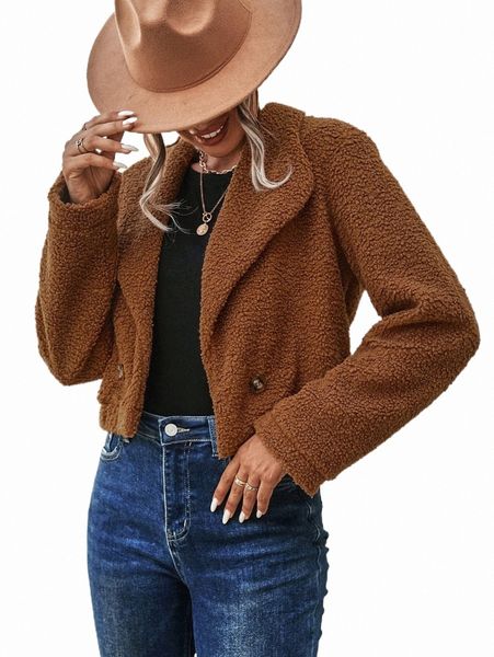 

double button teddy jacket q65u#, Black;brown