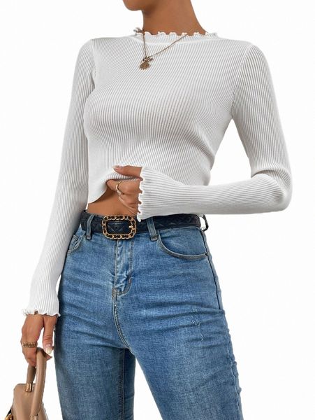 

lettuce trim ribbed knit sweater q5k3#, White;black