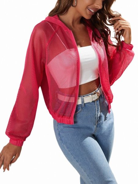 

raglan sleeve hooded mesh jacket h3hd#, Black;brown