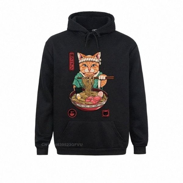 

men's hoodies & sweatshirts japanese anime style cat eat ramen men cool pullover hoodie street funny camisas hombre rock j0bm#, Black