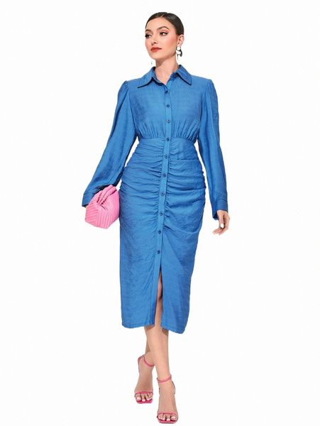 

ruched button front shirt dress w7f4#, Black;gray