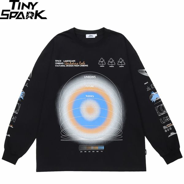 

men hip hop streetwear t shirt space grapffiti graphic harajuku t-shirt autumn cotton long sleeve tshirt retro hipster, Black;brown